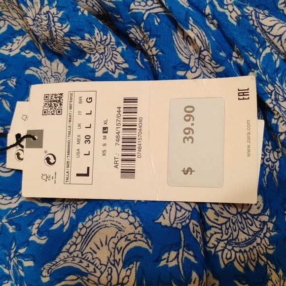 Zara Vibrant Blue Floral Patterned Pareo Short Size L - Picture 14 of 14